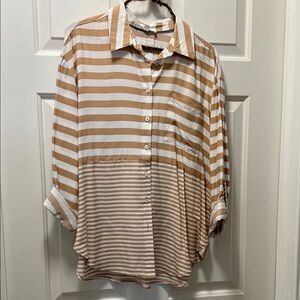 Jane and Delancey Tan and White Striped Blouse